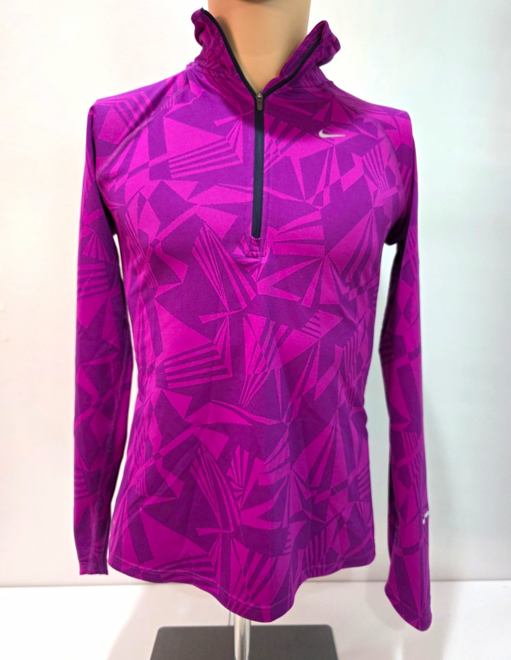 Nike Dri-FIT Womens Medium 1/2 Zip Running Pullover Purple Geometric Athletic